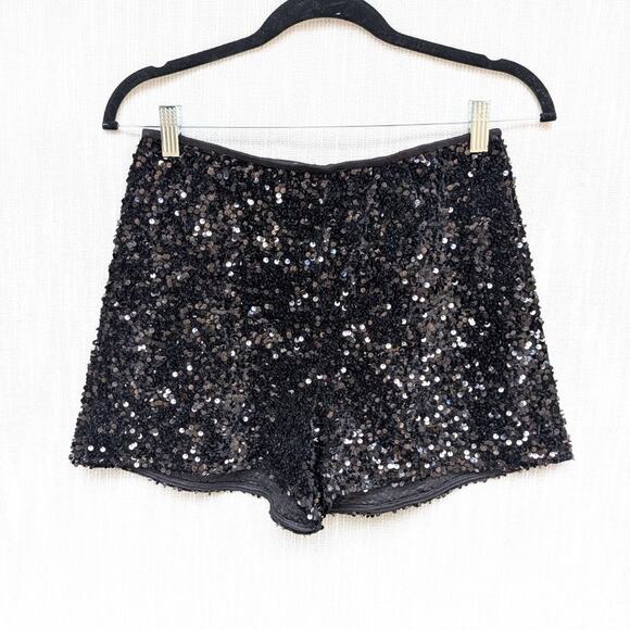 Mango MNG Black Sequin High Waist Straight Mini Shorts, size S - Picture 1 of 6